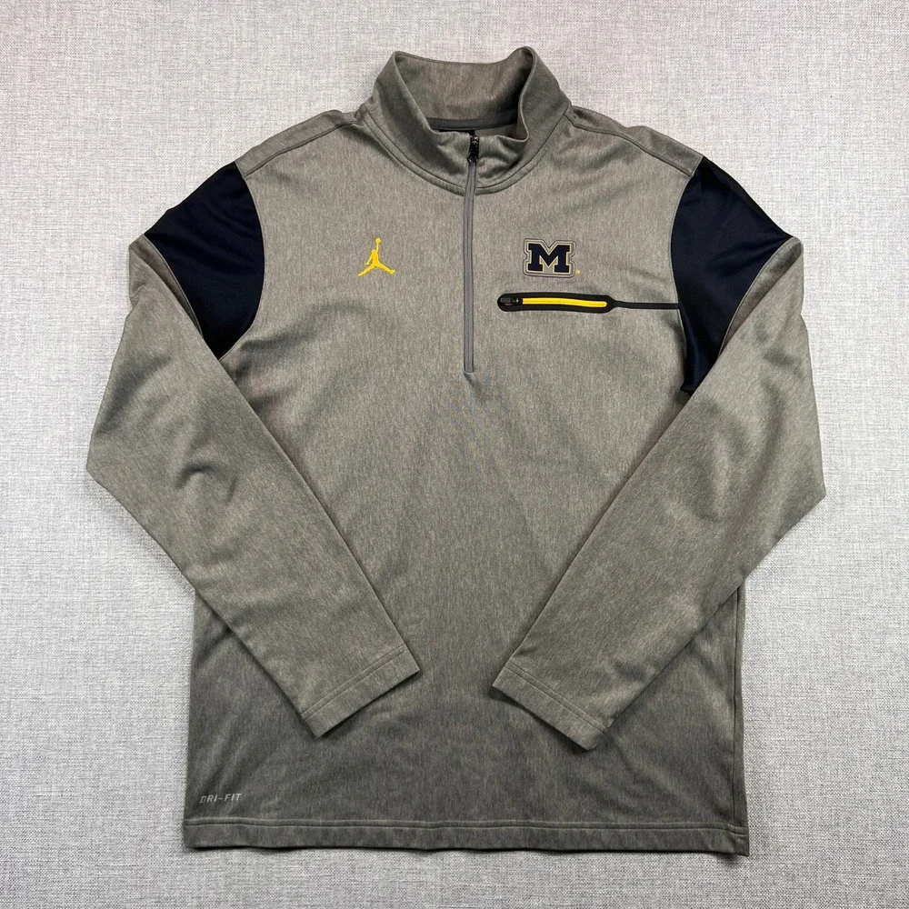 Jordan Michigan Wolverines Quarter Zip Pullover‎ Men M Gray Dri-FIT Collegiate